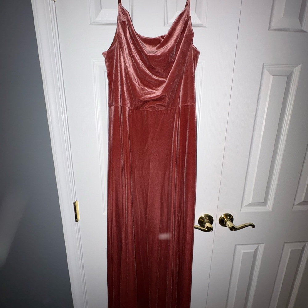 David's Bridal Velvet Maxi Bridesmaids Dress in Rust